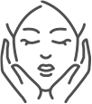 line drawing of a face resting between two hands
